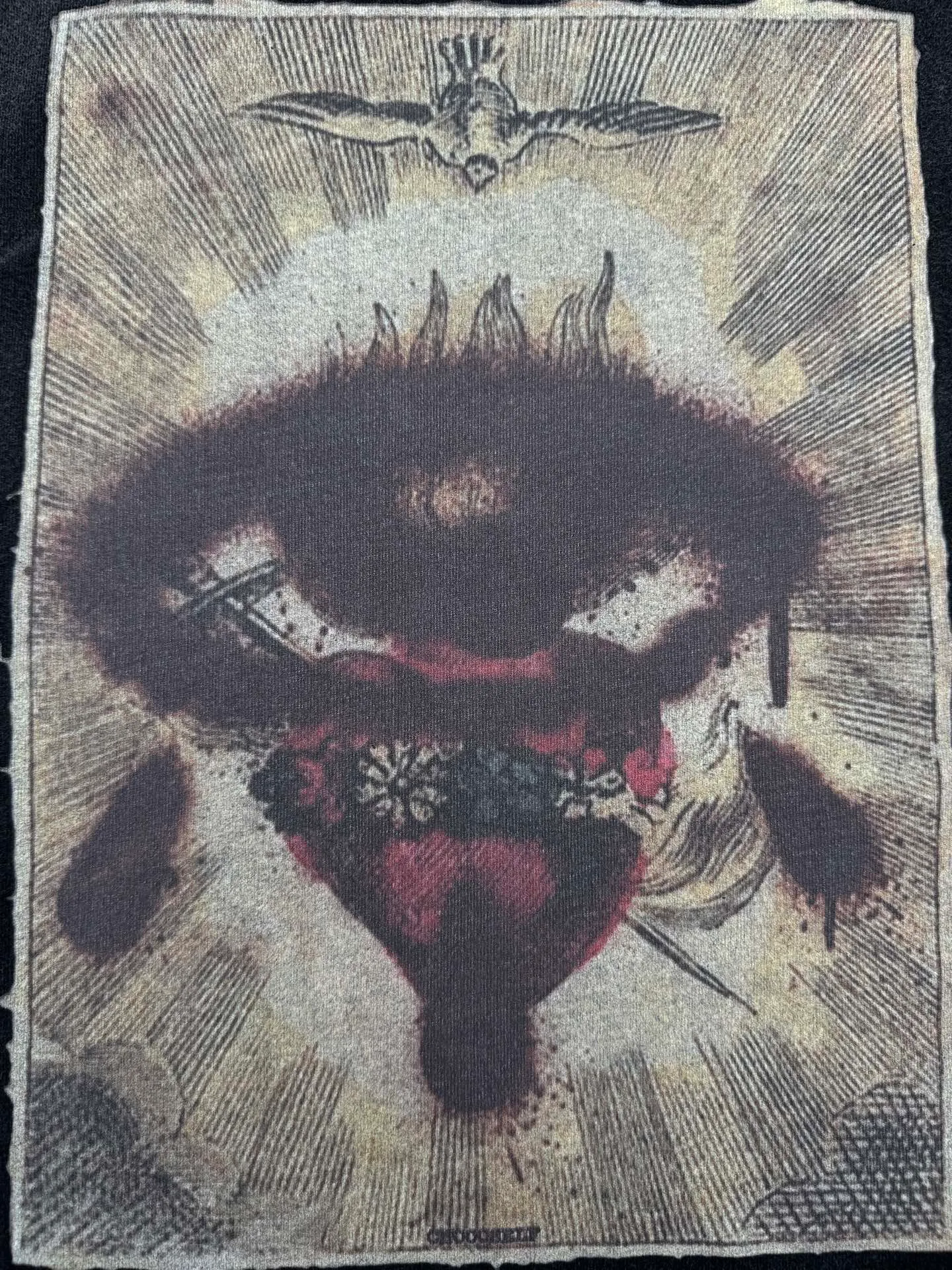 P118 # CTS-08 "Saint Holy Eyes Limited Edition" Heavy distressed washing process, distressed short-sleeved T-shirt, customized heavy brushed vintage texture fabric, white ink direct-jet printing, full texture Size: S M L XL
